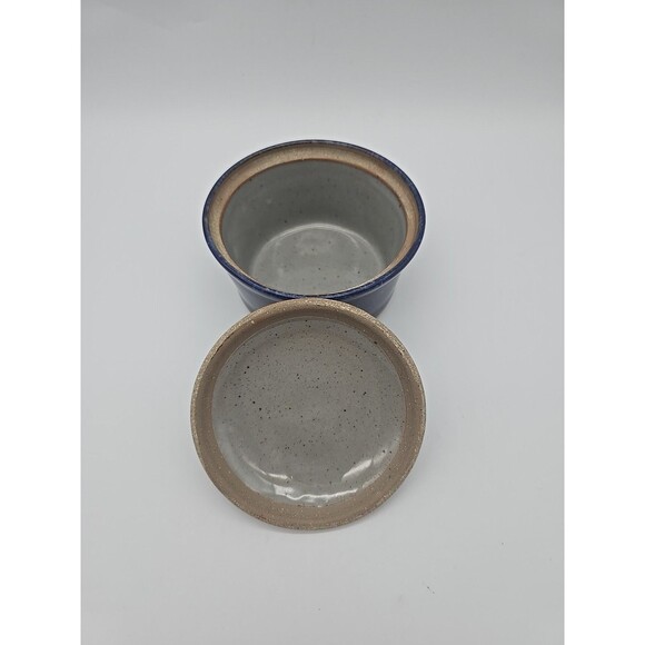 Vintage Stoneware Speckled Cobalt Blue Hand Made Sugar Bowl Signed by Artist - Picture 4 of 10